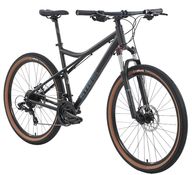 Велосипед Stark'25 Slash 27.1 D черный матовый/сине-серый XS/14.5"